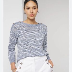 Stylish Blue Knit Sweater with Button Accents